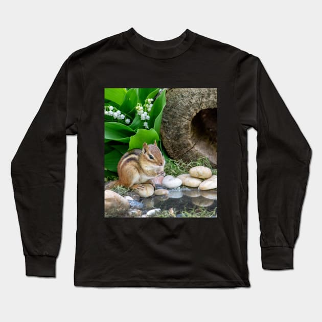 Chipmunk reflection in a tiny pond Long Sleeve T-Shirt by iyd39